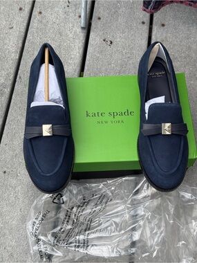 Kate spade New York Deco Navy Suede Bow Loafers - Women size 7b